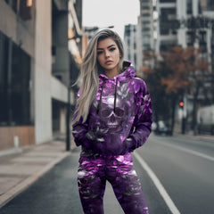 Women Hoodie and Leggings, Purple Skull Leaf Art Outwear Pants Outfit