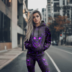 Women Hoodie and Leggings, Purple Skull Lava Outwear Pants Outfit