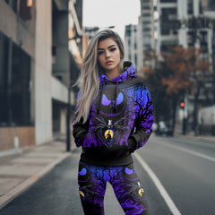 Women Hoodie and Leggings, Purple Night Moon Outwear Pants Outfit