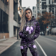 Women Hoodie and Leggings, Purple Couple Moon Outwear Pants Outfit