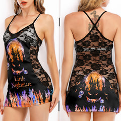 Skeleton Moon Art Women's Black Lace Cami Dress Babydolls Nightgowns