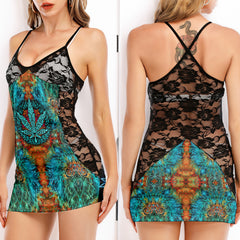 Abstract Leaf Art Women's Black Lace Cami Dress Babydolls Nightgowns