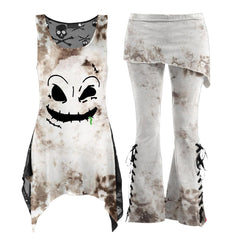 Gothic Skull Lace Tank Top And Flare Skirt Pants - Wonder Skull