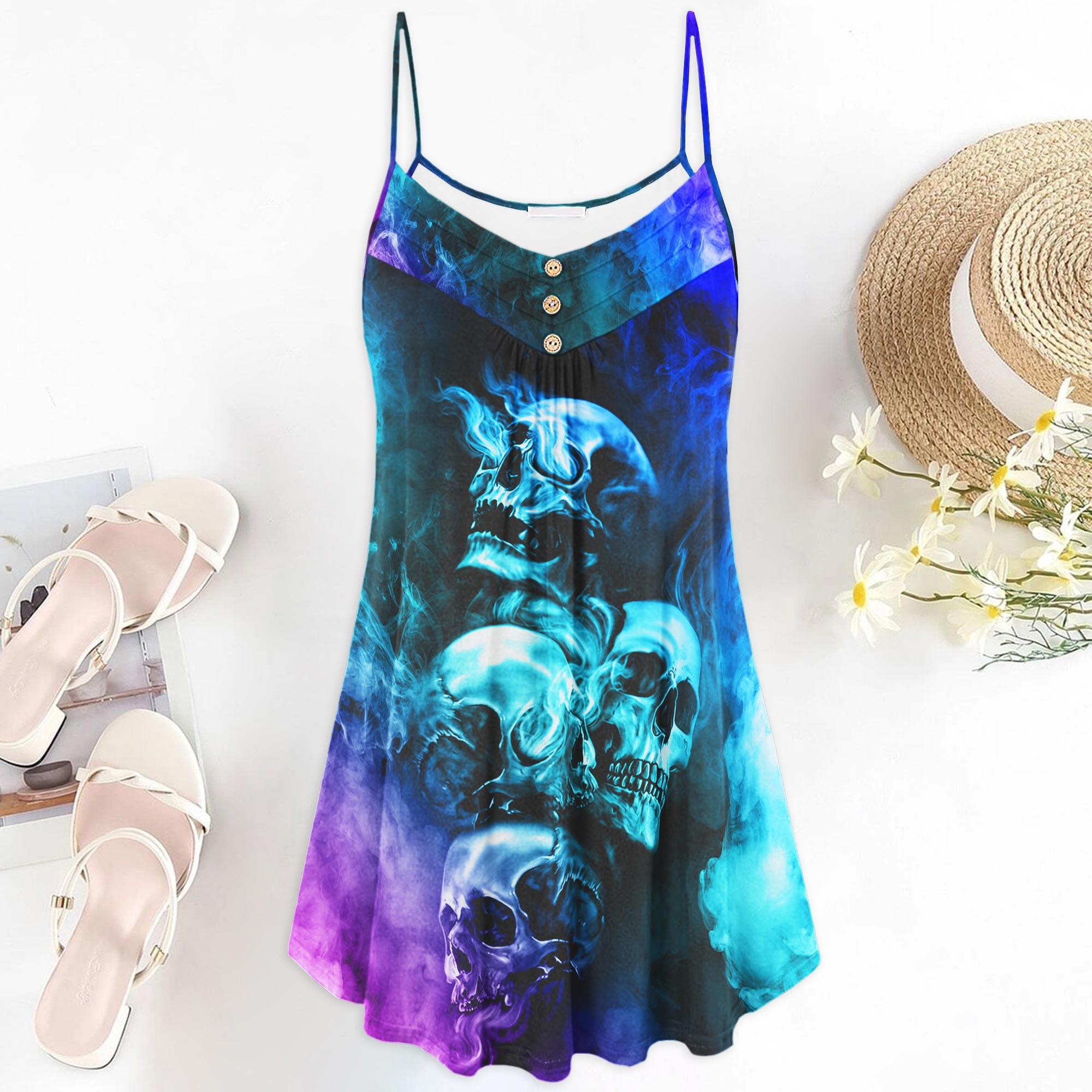 Gradient Skull Smoke Short Cami Dress - Wonder Skull