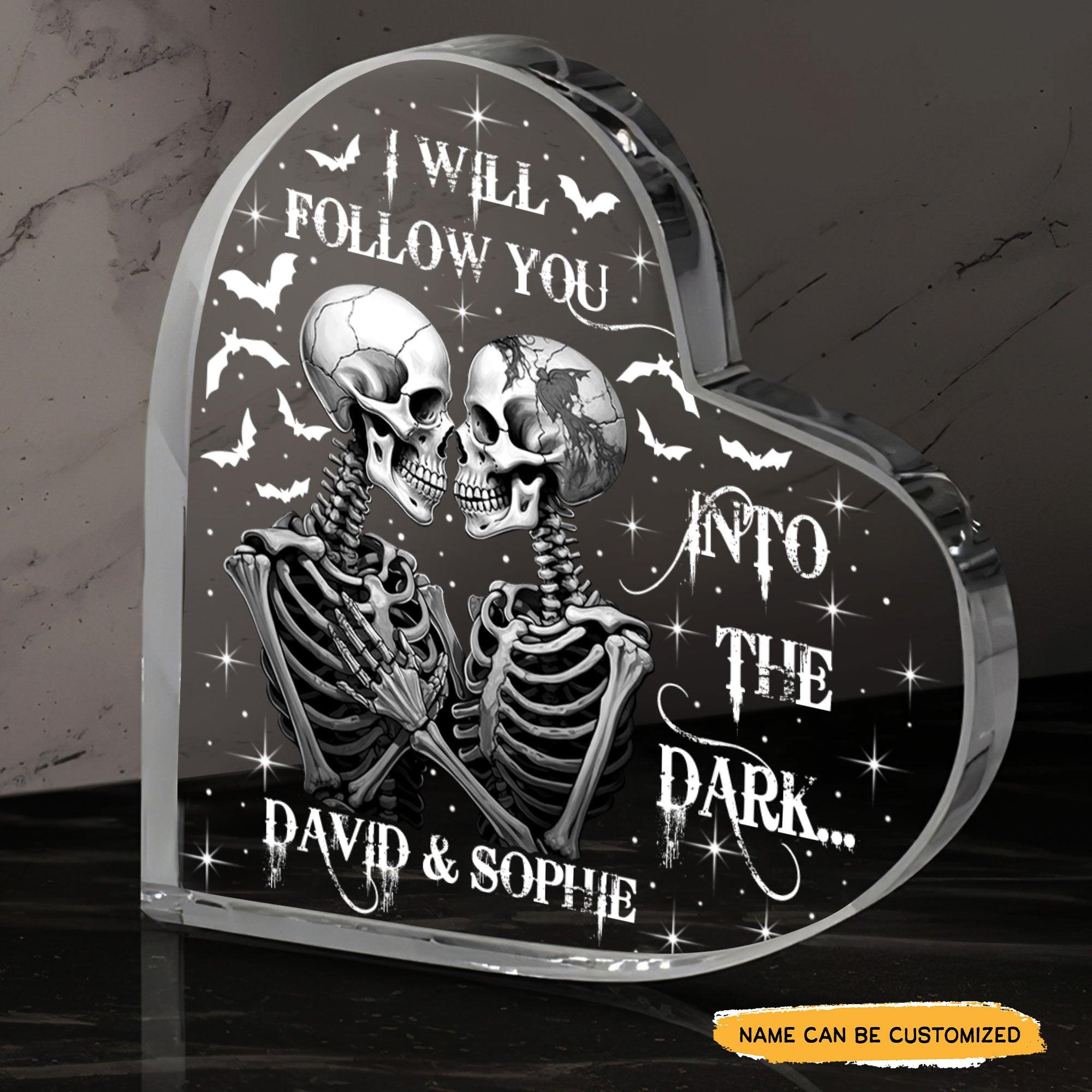 I Will Follow You - Customized Skull Couple Crystal Heart Anniversary Gifts - Wonder Skull