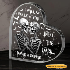 I Will Follow You - Customized Skull Couple Crystal Heart Anniversary Gifts - Wonder Skull