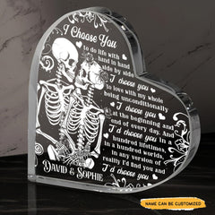 I Choose You - Customized Skull Couple Crystal Heart Anniversary Gifts - Wonder Skull