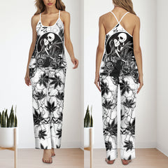 Black Couple Leaf Art Cami Pajamas Sets For Women Sleepwears Combo