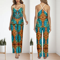 Abstract Leaf Art Cami Pajamas Sets For Women Sleepwears Combo