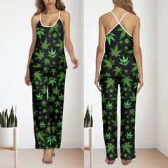 Green Skull Leaf Pattern Cami Pajamas Sets For Women Sleepwears Combo