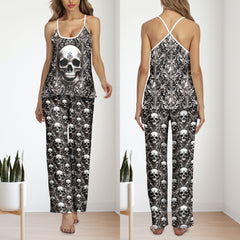 Skull Filigree Gothic Art Cami Pajamas Sets For Women Sleepwears Combo