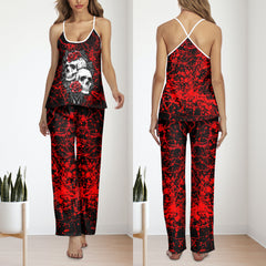 Red Skull Rose Grunge Cami Pajamas Sets For Women Sleepwears Combo