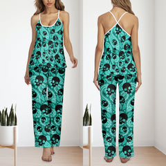 Cyan Skull Pattern Pajamas Sets For Women Sleepwears Combo