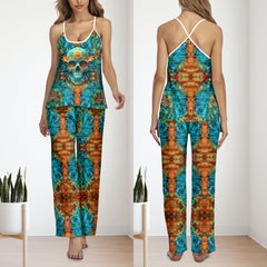 Abstract Skull Leaf Art Cami Pajamas Sets For Women Sleepwears Combo