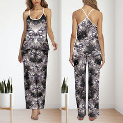 Purple Skull Butterfly Filigree Cami Pajamas Sets For Women Sleepwears Combo