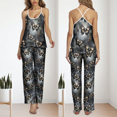 Tan Skull Butterfly Gothic Cami Pajamas Sets For Women Sleepwears Combo