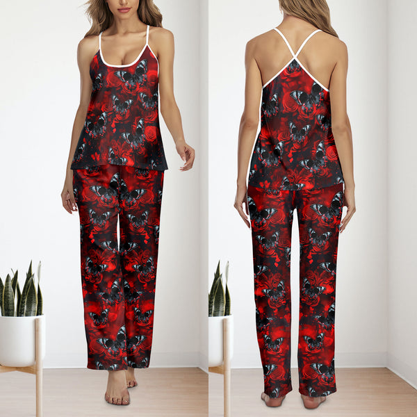 Skull Butterfly Purple Sexy Pajama Sets With Short Sleeve
