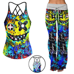Rainbow Emo Skull Gothic Backless tanktop and Wide Pants - Wonder Skull