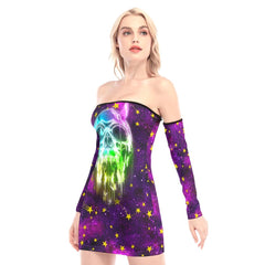 Galaxy Skull Off-shoulder Back Lace-up Dress - Wonder Skull