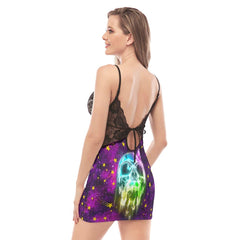 Galaxy Skull Lace Chemise Nightgown, Sexy Night Dress - Wonder Skull