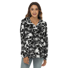 Black And White Skull Borg Fleece Sweatshirt With Half Zip - Wonder Skull
