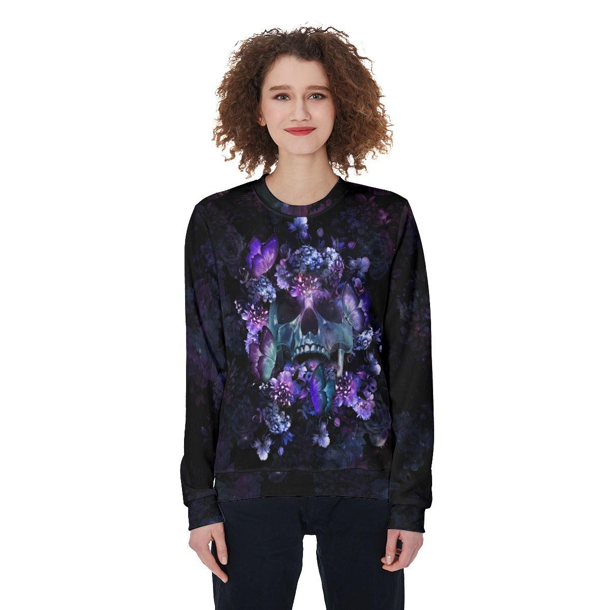 Colorful Skull With Butterfly Heavy Fleece Sweatshirt - Wonder Skull