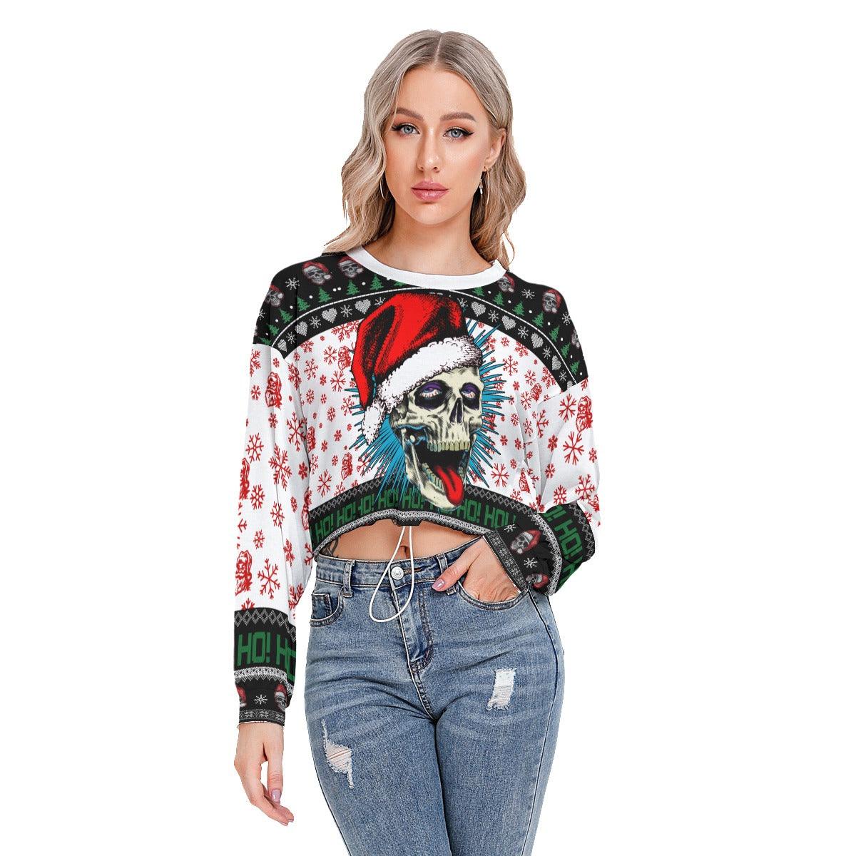 Skull Ugly Long Sleeve Sweatshirt With Hem Drawstring - Wonder Skull