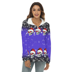 Blue Skull Snow Borg Fleece Sweatshirt With Half Zip - Wonder Skull