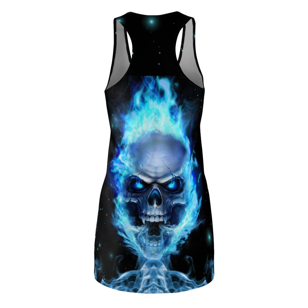 Fire Turquoise Skull Women's Cut & Sew Racerback Dress - Wonder Skull