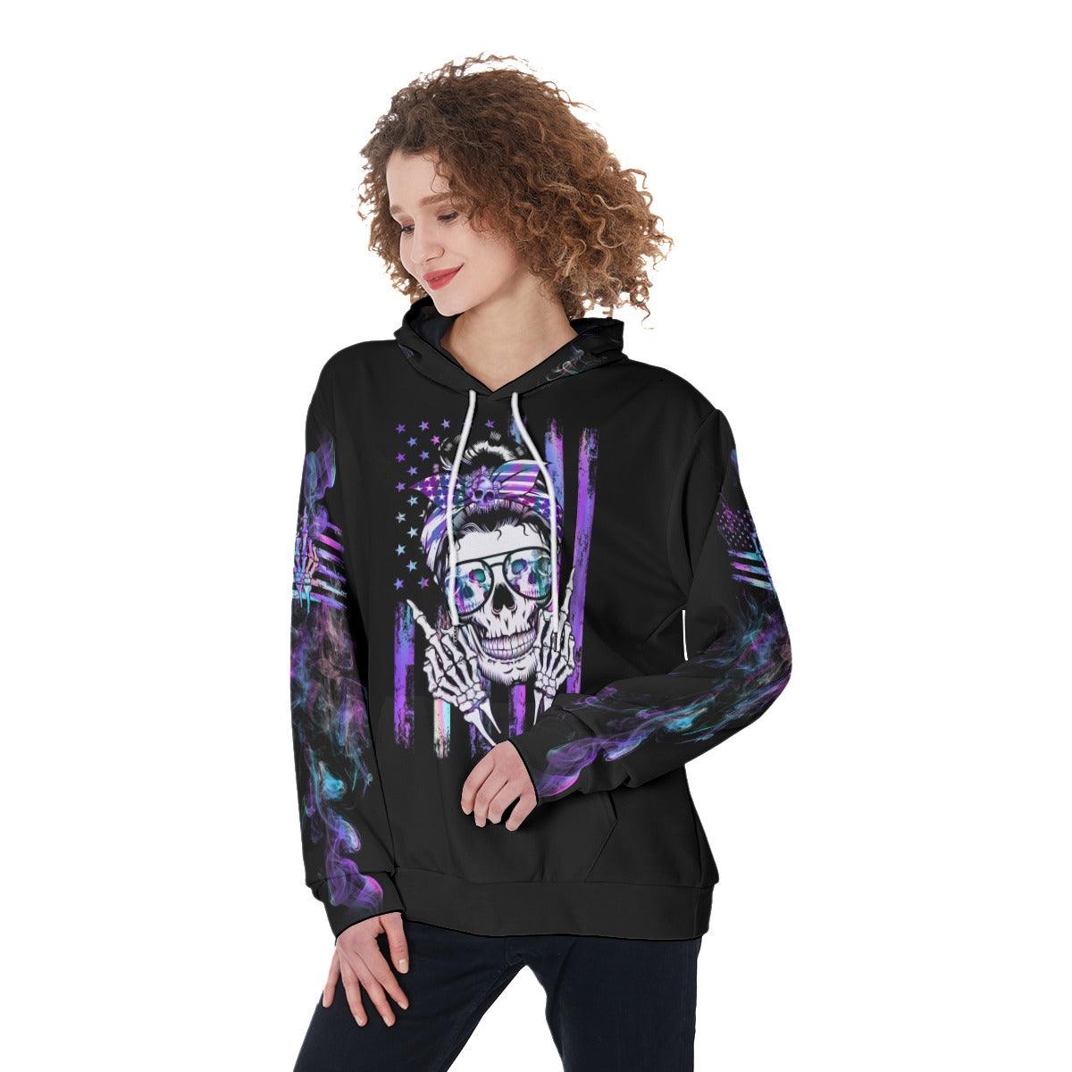 Skull Mom Zero Fucks Given Funny Hoodie For Women - Wonder Skull