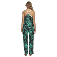 Green Skull Rose Cami Pajamas Sets For Women Sleepwears Combo - Wonder Skull