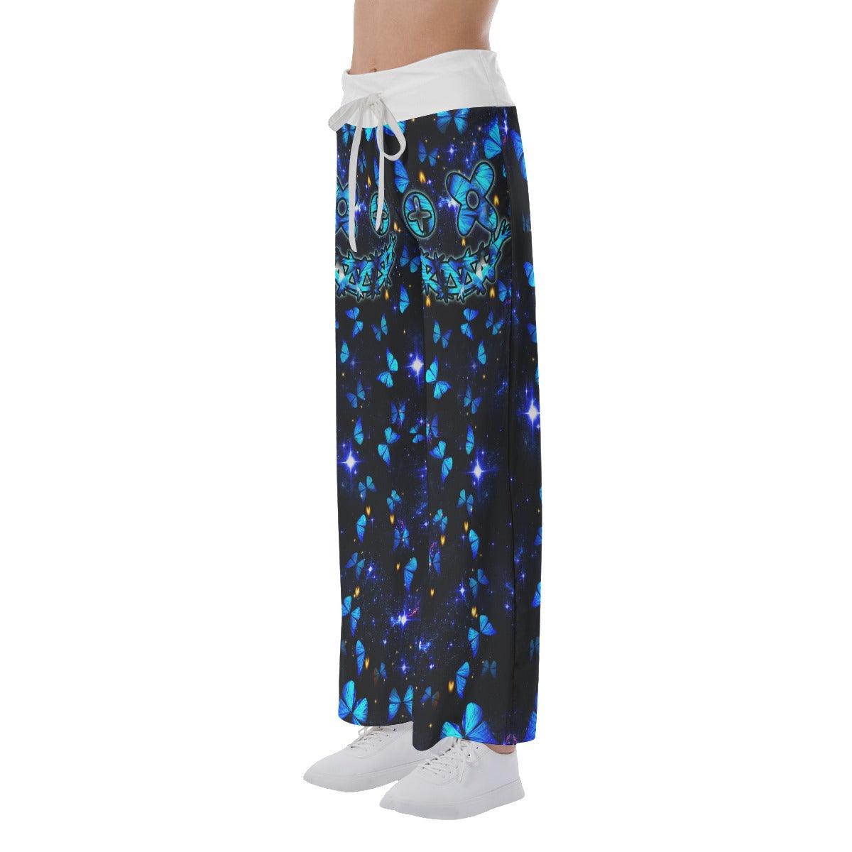 Neon Light Skull Butterfly High-waisted Wide Leg Pants - Wonder Skull