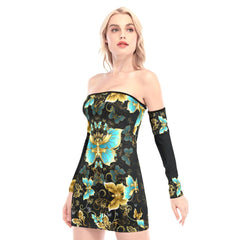 Gold Queen Butterfly Off-shoulder Back Lace-up Dress - Wonder Skull