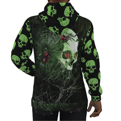 Green Gothic Skull Spider Print Unisex Pullover Hoodie-Wonder Skull