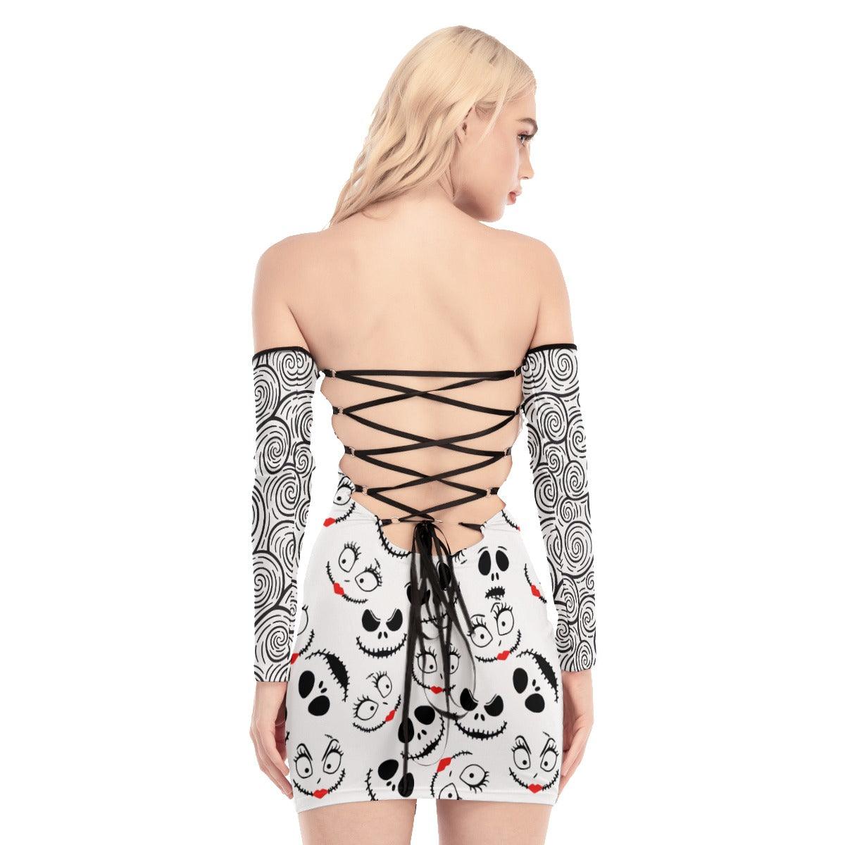 Couple Of Nightmare PT Off-shoulder Back Lace-up Dress - Wonder Skull