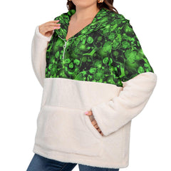 Green Skull Borg Fleece Hoodie With Half Zip - Wonder Skull