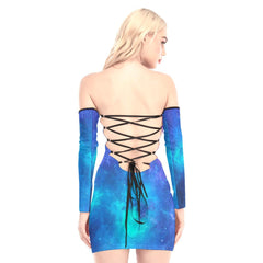 Glowing Wolf Off-shoulder Back Lace-up Dress - Wonder Skull