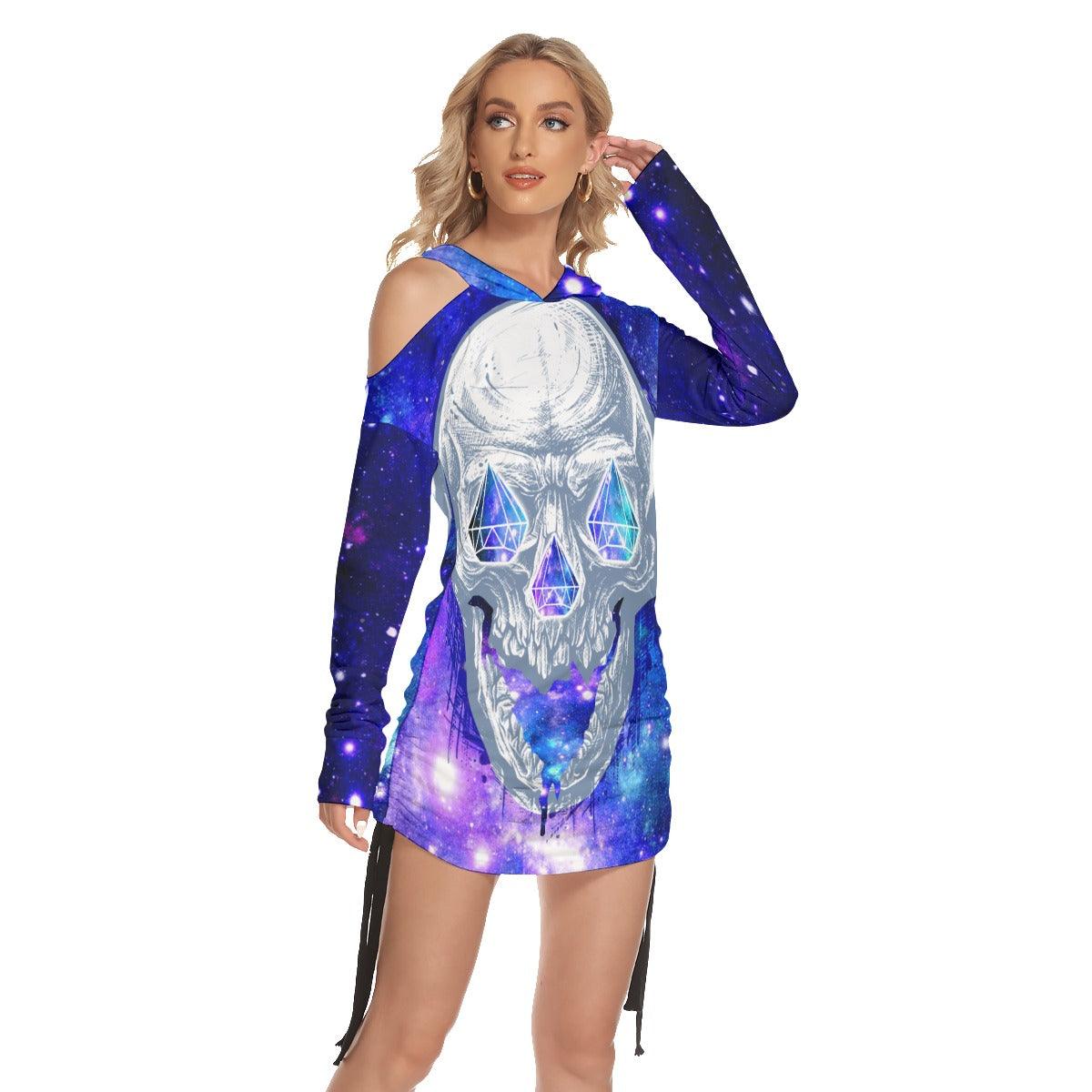 Sexy Diamond Rainbow Skull Print Open Shoulder Dress-Wonder Skull