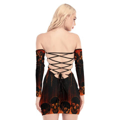 Skull Sugar Lava Off-shoulder Back Lace-up Dress - Wonder Skull