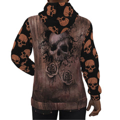 Vintage Brown Skull Print Unisex Pullover Hoodie-Wonder Skull