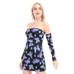 Butterfly Pattern Off-shoulder Back Lace-up Dress - Wonder Skull