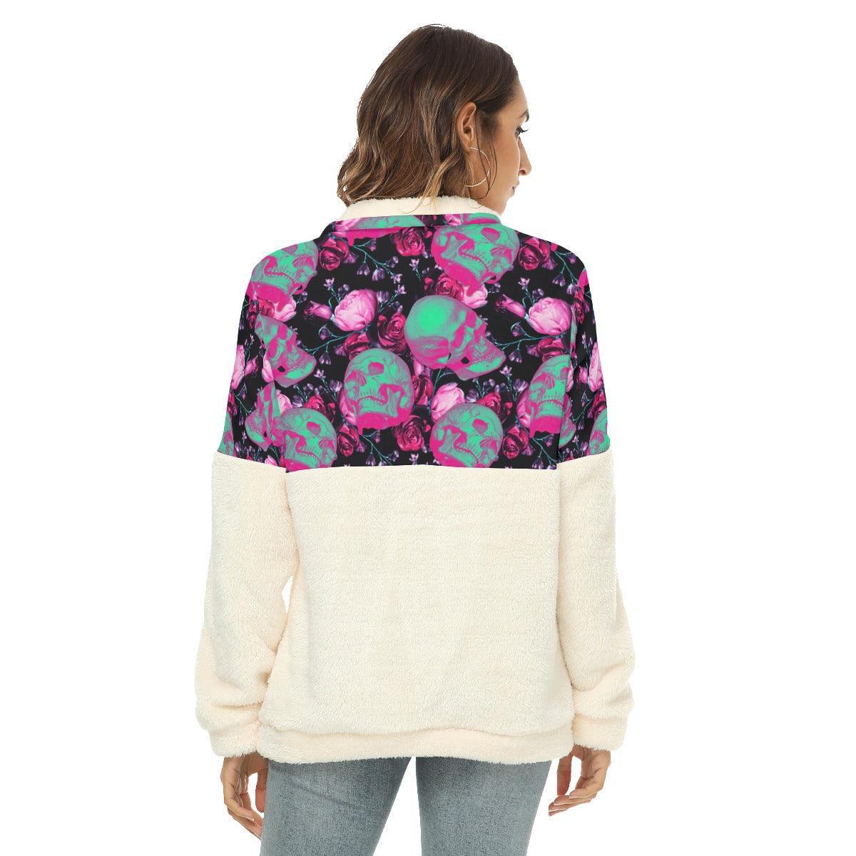 Green Pasteul Skull Fleece Sweatshirt With Half Zip - Wonder Skull