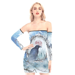 Fog Forest Raven Off-shoulder Back Lace-up Dress - Wonder Skull