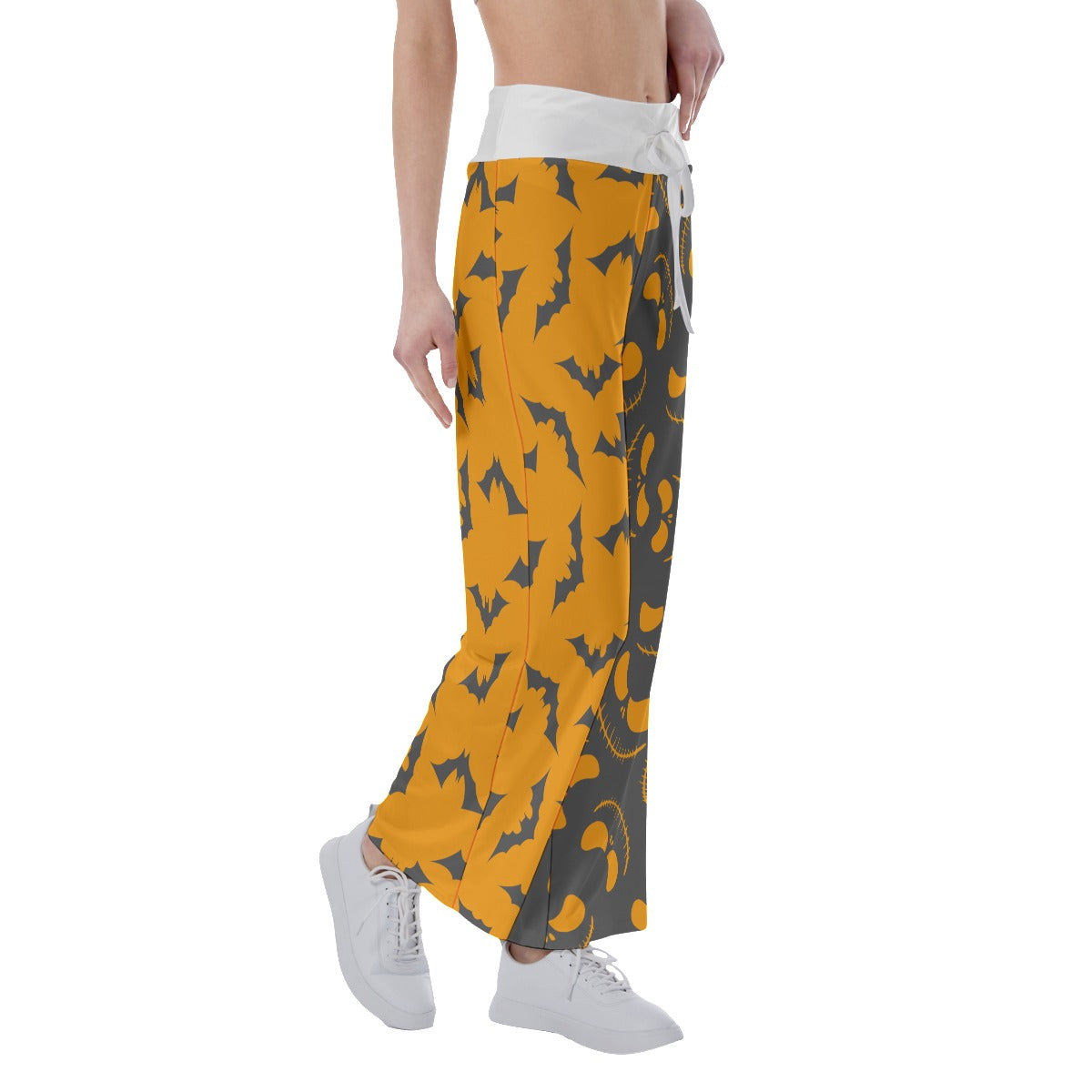 Orange Grey Halloween Skull Nightmare Women's High-waisted Wide Leg Pants | Wonder Skull