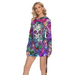 Butterfly Colorful Skull Print Open Shoulder Dress - Wonder Skull