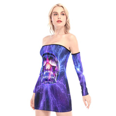 Thunder Skull Off-shoulder Back Lace-up Dress - Wonder Skull