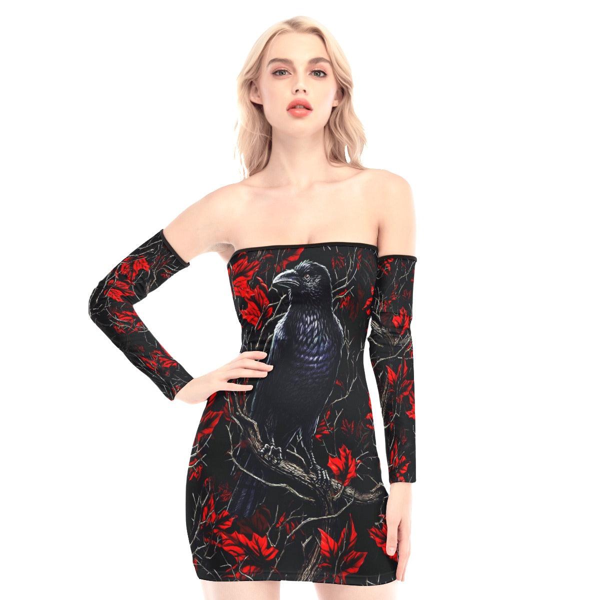 Cool Raven In The Forest Off-shoulder Back Lace-up Dress - Wonder Skull