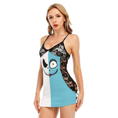 Gothic Skull Couple Of Nightmare Love Women Black Lace Cami Dress - Wonder Skull