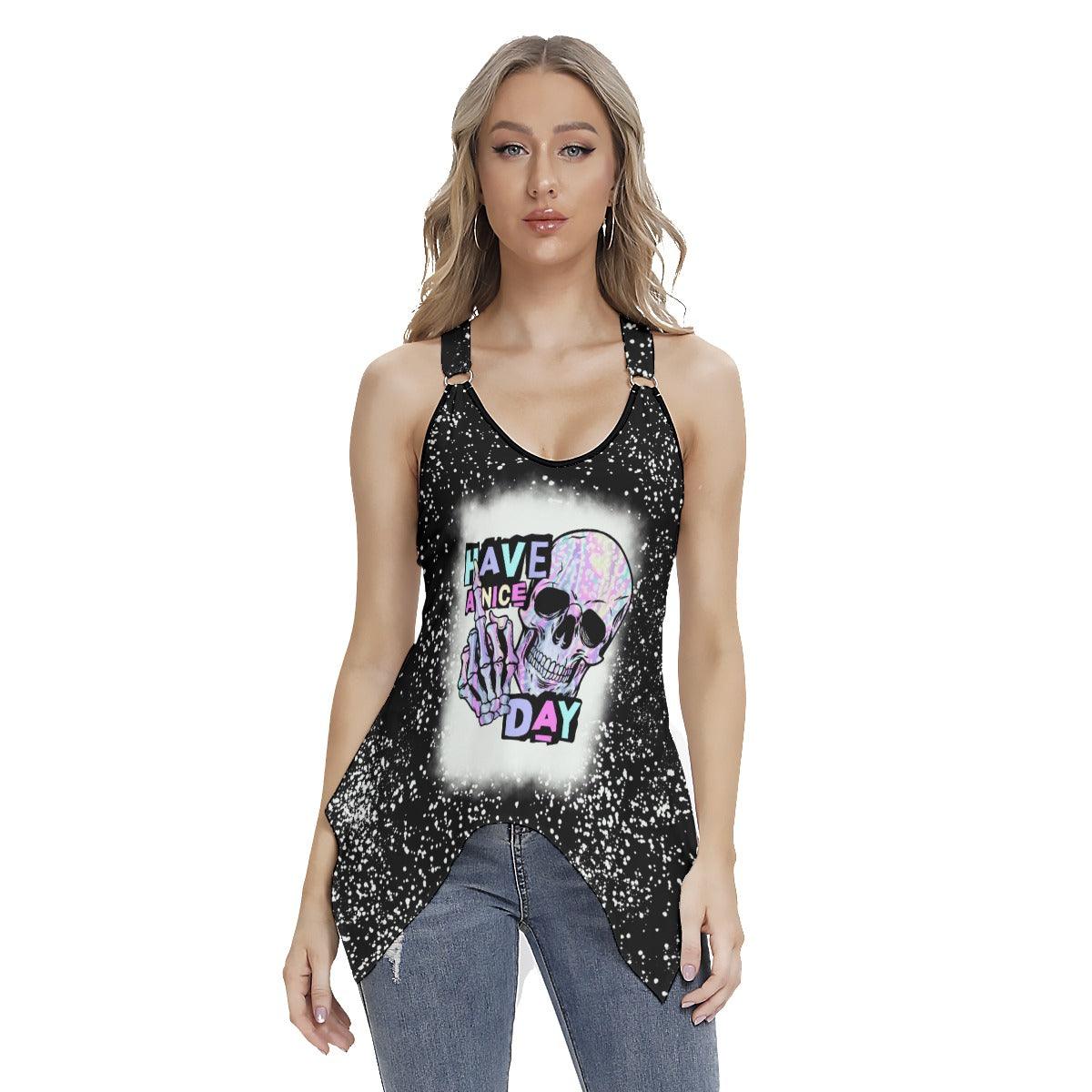 Have A Nice Day Racing Tank Top With Irregular Hem - Wonder Skull