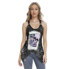 Have A Nice Day Racing Tank Top With Irregular Hem - Wonder Skull
